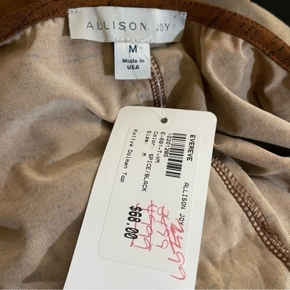 Evereve Dolman Sleeve Top Brown Allison Joy Kattya Blouse Spice/Black Medium NWT - Picture 8 of 9